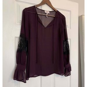 Laundry | Sheer Purple Long Sleeve Blouse with Lace
